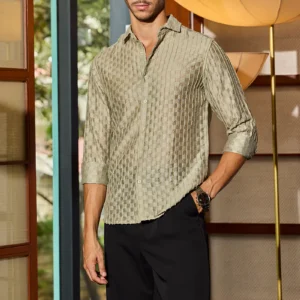 Slim Fit Stripe Light Green Shirt