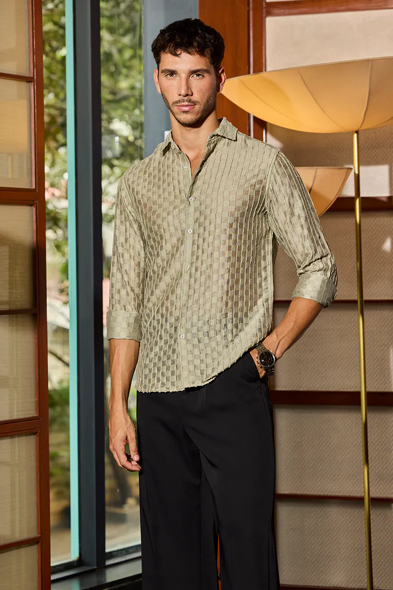 Slim Fit Stripe Light Green Shirt