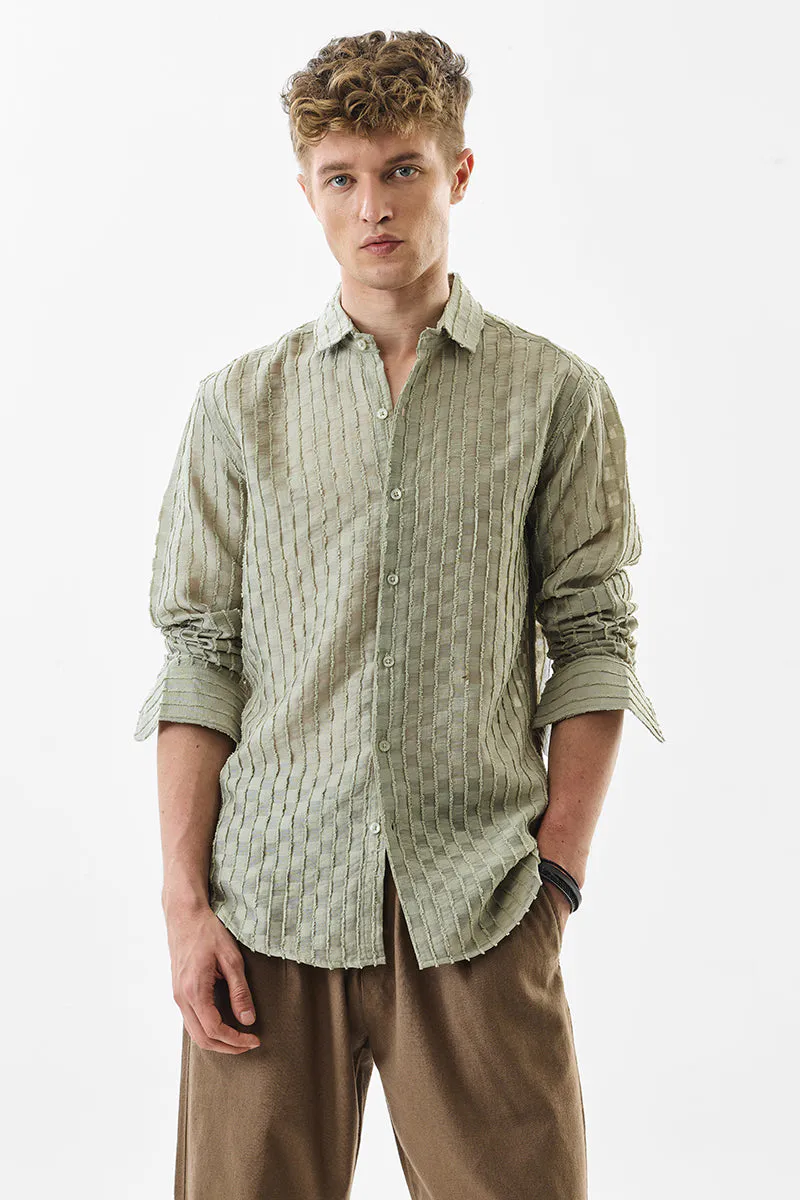 Slim Fit Stripe Light Green Shirt - Image 2