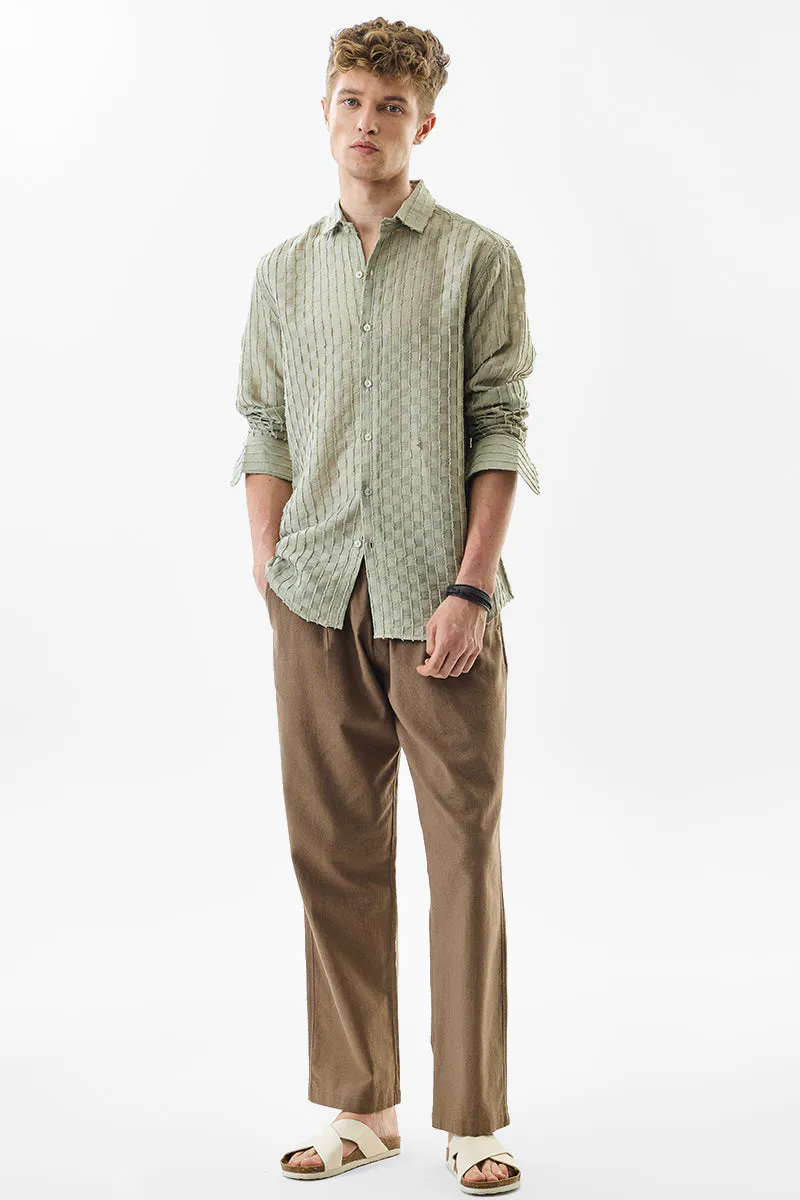 Slim Fit Stripe Light Green Shirt - Image 4