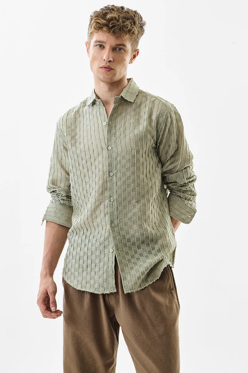 Slim Fit Stripe Light Green Shirt - Image 5